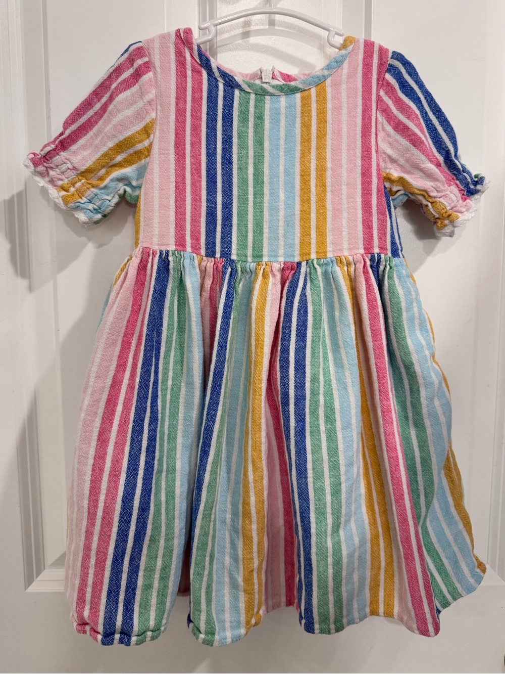 Mini Boden Girls' Multicolor Stripe Cotton Dress - Bright Rainbow